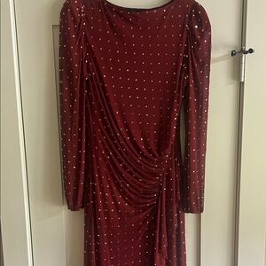 Long Sleeve Burgundy Ruched Evening Dress